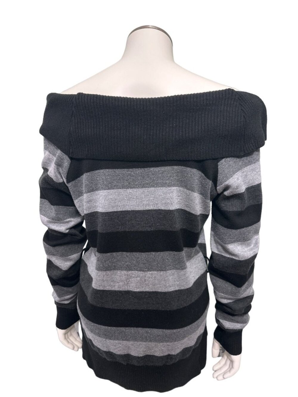 AB Studio Size S Black Gray Off Shoulder Sweater Chevron Stripe Slouchy Citycore - Picture 4 of 8